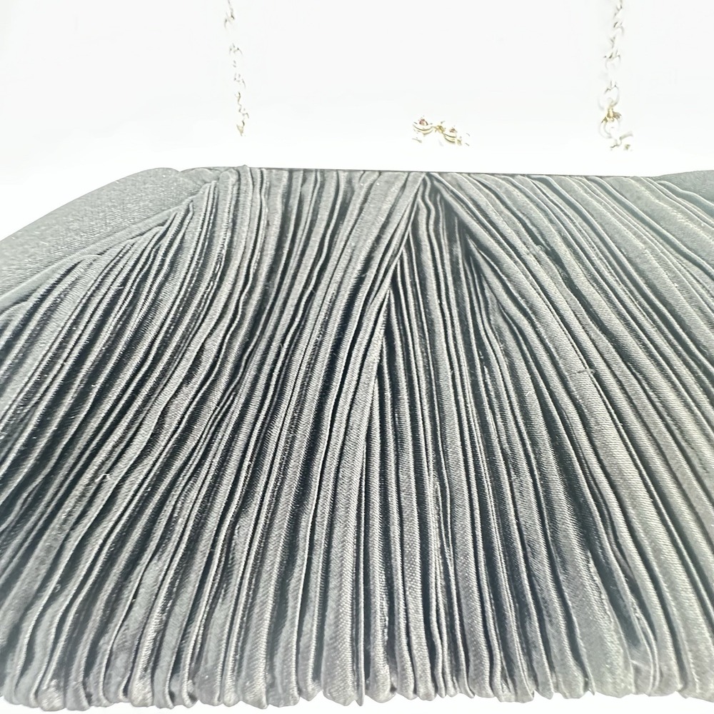 White House Black Market Pleated Satin  Pouch Purse Gem Snap Black Evening Bag - Picture 7 of 7